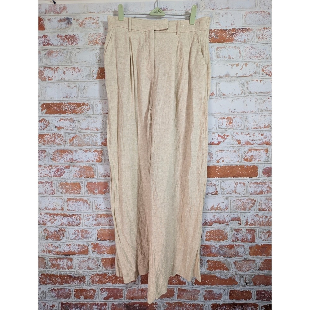 Abercrombie & Fitch Wide Leg Pants Womens 6R Beige Linen Blend Pleated High Rise